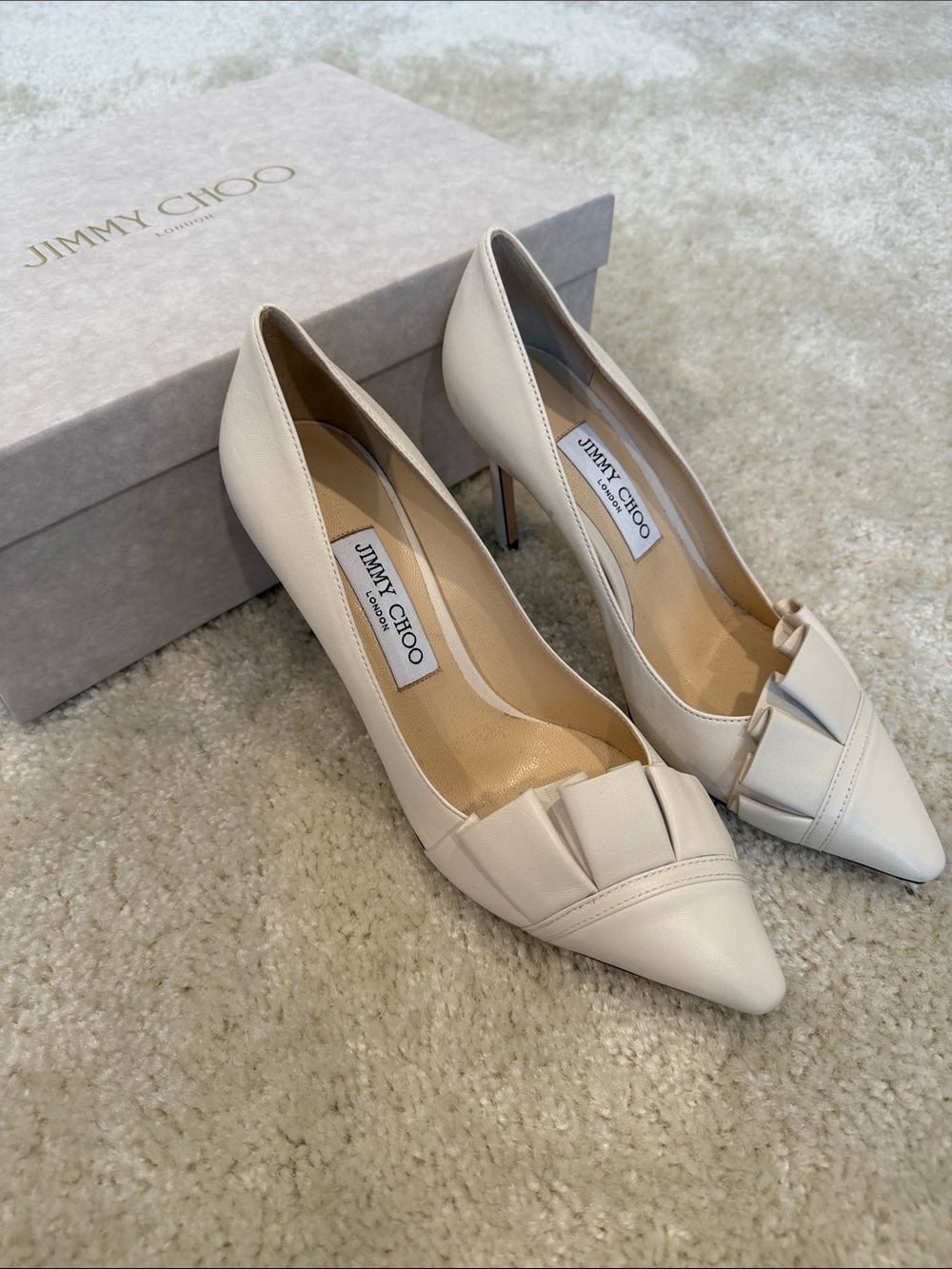 Jimmy Choo Lena 85 Linen Off White Ivory Pumps Stilettos 38.5